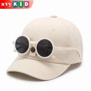 STY Toddlers 2-en-1 casquette & lunettes de soleil Beige doux casquette de Baseball pour enfants monture ronde lunettes de soleil