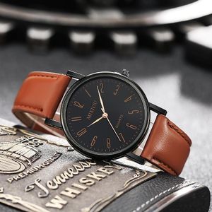 Montre à Quartz Simple Loisirs pour Hommes Bracelet Cuir - Marron/Noir