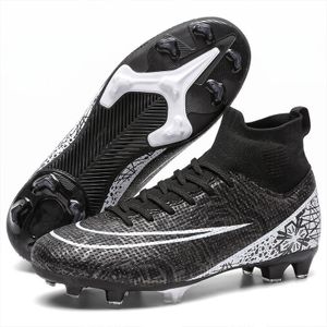 ASHION KQ Crampons de football FG montants noir blanc respirants antidérapants pour gazon synthétique