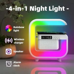 Réveil-enceinte Bluetooth multifonction avec lumière d'ambiance et station de recharge sans fil