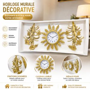 Horloge Murale Décorative Design - Cadran Solaire Doré et Finitions Élégantes - Style Moderne