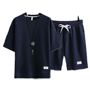 Ensemble Deux Pièces Homme d'Été en Soie Glacée, T-shirt à Manches Courtes Ample et Costume de Sport Décontracté Chic de Haute Qualité