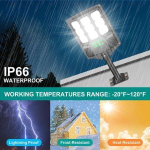 Lampadaires solaires d'extérieur, 12 000 lm, LED, avec télécommande et détecteur de mouvement, éclairage commercial pour l'extérieur : cour, garage, grange, allée. bg
