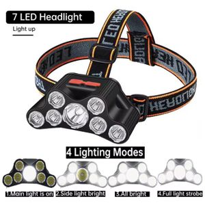 Lampe Torche Frontale Rechargeable 7 LED Hhaute Luminosité, 4 Modes, Etanche Et Réglable, Lampe De Travail Pour L’extérieur Lumière D’urgence