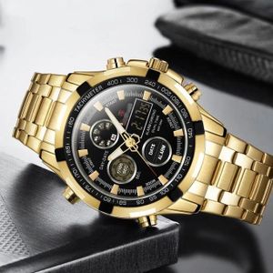 Montre étanche Pour Homme, De Luxe, En Acier Argenté, Numérique, à Quartz, Analogique BN