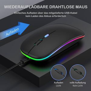 GUEETON Souris sans fil 2,4 G Bluetooth de haute qualité, ultra-fine, avec chargement sans fil, lumière LED, pour jeux et ordinateur, double mode