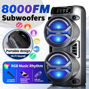 Enceinte Bluetooth sans fil avec lumières RGB et caisson de basses, avec micro-télécommande