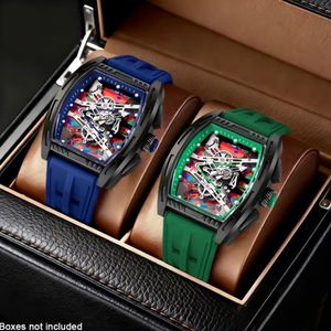 Sanda Lot De 2 Montres Homme Bleu & Vert Automatiques Squelettes – Bracelets Silicone – Design Luxe Sport 