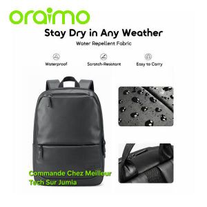 Oraimo Sac A Dos imperméable DuraLite Sac à dos Spacieux Noir - Avec Port USB Charge - Multi Poche Interne