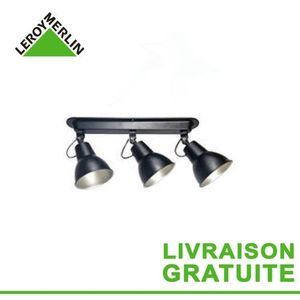 Leroy Merlin Barre 3 Spots Orientables MEZZO - Fer Noir - Fonctionne Avec 3 Ampoules E14 - Garantie 1 An