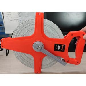 Decametre 100m acier professionnel, metre ruban arpentage  , ruban de mesure géomètre acier, decametre chantier cadre ouvert orange, outil mesure longue distance maçonnerie, ruban arpentage 100 metres rigide, outil traçage terrain sport paysagiste, 