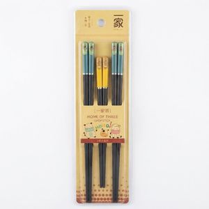 Coffret De 3 Paires De Baguettes Japonaises/Chinoises Famille "Home Of Three" - 2 Paires Adulte & 1 Paire Enfant Avec Motifs Dessins Animés