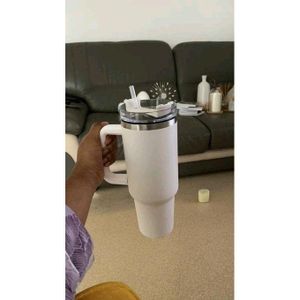 Gobelers tasse avec paille en Acier inoxydable couleur blanc