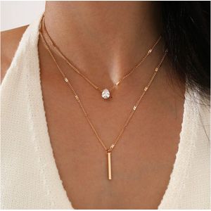 Collier pendentif à longues franges double couche pour femmes