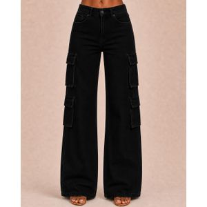 Pantalon Jeans Cargo Large Multi-Poches - Noir