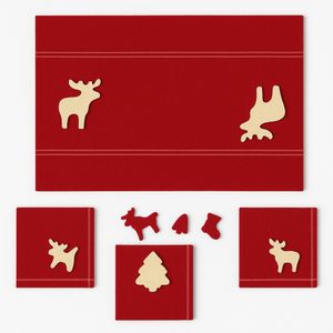 Set de Table de Noël en Feutrine Rouge – Motifs Rennes & Sapins