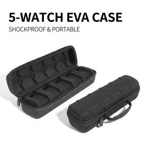 Étui de stockage de montre à 5 fentes, boîte de montre de voyage portable avec doublure d'éponge - noir