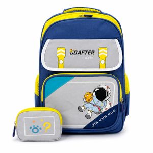 Sac à Dos Scolaire Enfant Bleu et Jaune avec Trousse – Cartable Multi-Poches avec Dos Rembourré – Modèle 6901