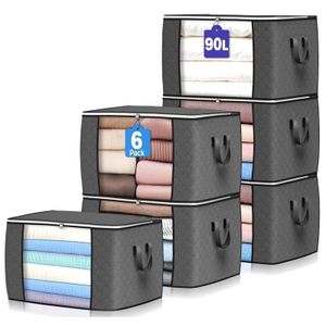 Sac de rangement 6 pièces avec fenêtre de visualisation pour vêtements/couettes -- 60*43*35 cm (90L largeur horizontale)