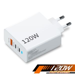 Chargeur rapide GaN 120W, 2 ports USB-C + 1 port USB-A, fiche fixe, protection de sécurité à 5 niveaux, compatible avec la charge ultra-rapide des téléphones et ordinateurs portables, résistant aux hautes températures, tension universelle, best-seller