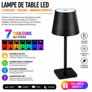 Article  Lampe de Table LED Tactile – 7 Couleurs – Éclairage d’Ambiance