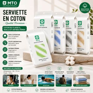 Quatre serviettes rayées emballées individuellement, 100% coton, antibactériennes et douces pour la peau, un choix haut de gamme.