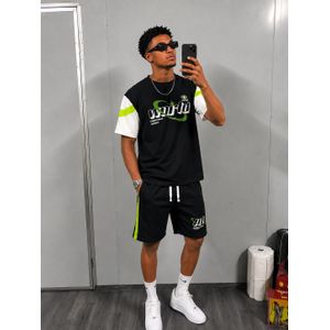 Ensemble Homme Streetwear Sport Noir & Vert – T-Shirt + Short Casual Été