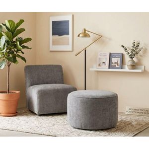 SIMO Set Fauteuil et pouf en daim Gris