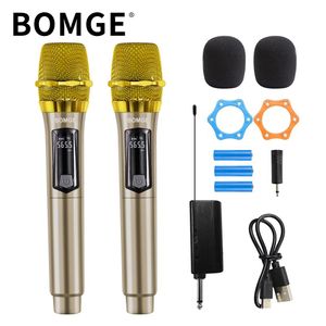 BOMGE Microphone sans fil portatif, système de double microphone dynamique sans fil avec récepteur rechargeable de 1200 mAh pour karaoké