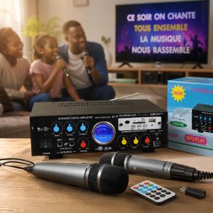 Amplificateur Stéréo Karaoké BT-339FM Bluetooth – Lecteur MP3 USB/SD, Radio FM, Double Alimentation AC 220V / DC 12V avec Télécommande pour Maison et Voiture