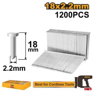 Ingco AGRAFES CLOU 18mm 1200pcs a utiliser sur le cloueur CSTLI3805-08 ANA12018 NB