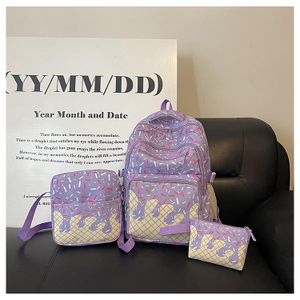 3En 1 Sac à Dos ,Sac D'école Cartable Sac à Bandoulière Messager VIOLET