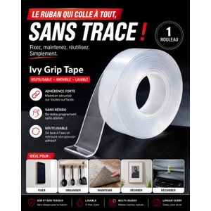 Article  Ivy Grip Tape – Ruban Adhésif Double Face Réutilisable et Lavable Transparent