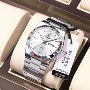 Montre de Luxe Poedagar pour Homme en Acier inoxydable argentée avec Cadran Blanc.