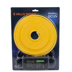 Ruban LED Néon Flexible Jaune 5M DC12V Avec Adaptateur Secteur - Kit Lumineux Étanche Pour Décoration Intérieure