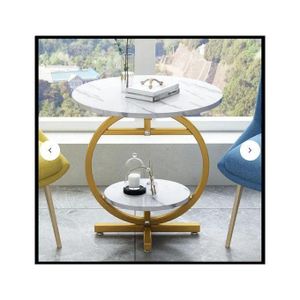 Agréable Table d'appoint ronde à 2 niveaux, style marbre, idéale pour canapé, coin repas, salon, chambre ou cuisine