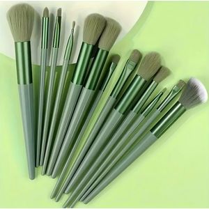 Ensemble de 13 brosses à maquillage vert matcha poils doux poudre blush fard à paupières correcteur outils cosmétiques portables complets