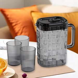 Ensemble carafe à eau froide grande capacité (2 L) – Carafe en plastique avec 3 gobelets – Design compact et optimisé pour le réfrigérateur (Idéal pour jus de fruits, thé glacé, limonade et diverses boissons)