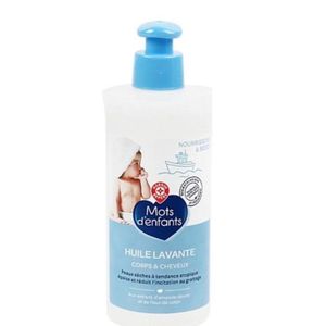 Huile lavante MOTS D’ENFANTS 250ml corps & cheveux aux extraits d’amandes douce et de fleurs de coton peaux sèches à tendance atopique Apaise et réduit l’incitation au grattage pour nourrissons & bébé 