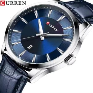 Montre homme en similicuir Bleu cadran rond