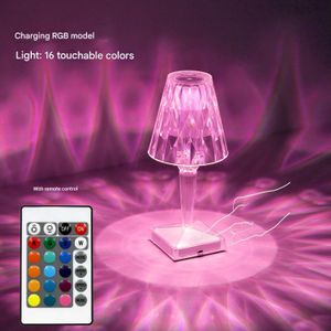OIPETLUCK Crystal Table Lamp Touch Control Crystal Rose Lamp, 2000mAh Rechargeable LED Diamond Table Lamps with 16 Color Changing Light, Acrylic Cordless Table Lamp Small Lamp for Room Bedroom