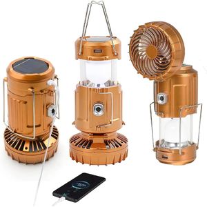Lanterne de camping solaire multifonction avec ventilateur intégré