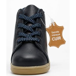 Chaussures baskets montantes Fille Baby FPC Noire Semelle Intérieure Cuir Importé De France 