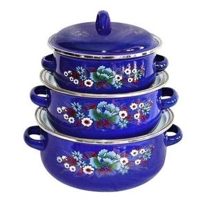 Set De 3 Soupières En Email Fleuries -