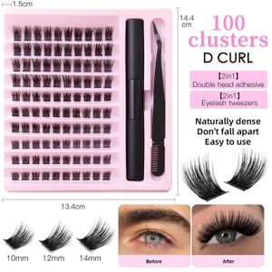 Kit de cils en grappes – 100pcs cils artificiels à segments naturels avec pince à épiler et colle double extrémité, ensemble d'extension de cils DIY