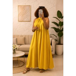 Mode Robe Longue Satinée Jaune Élégance