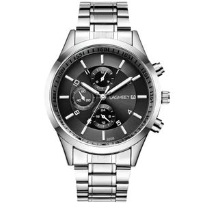 FNGEEN Montre Homme Luxe en Acier Inoxydable Noir - Étanche 30M - Aiguilles Lumineuses - Calendrier Complet