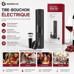 Coffret Tire-Bouchon Électrique 4-en-1 - Ouvre-Bouteille Automatique avec Coupe-Capsule, Verseur et Bouchon Sous Vide - Kit Œnologie Idéal Cadeau, Noir