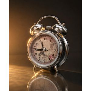 Réveil Matin Vintage Quartz Chromé Motif Tour Eiffel et Big Ben