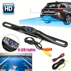 Caméra de recul automobile en métal, caméra de vision arrière pour plaque d'immatriculation, universelle pour camionnettes et VUS, grand angle parfait avec 8 lumières LED pour la vision nocturne.